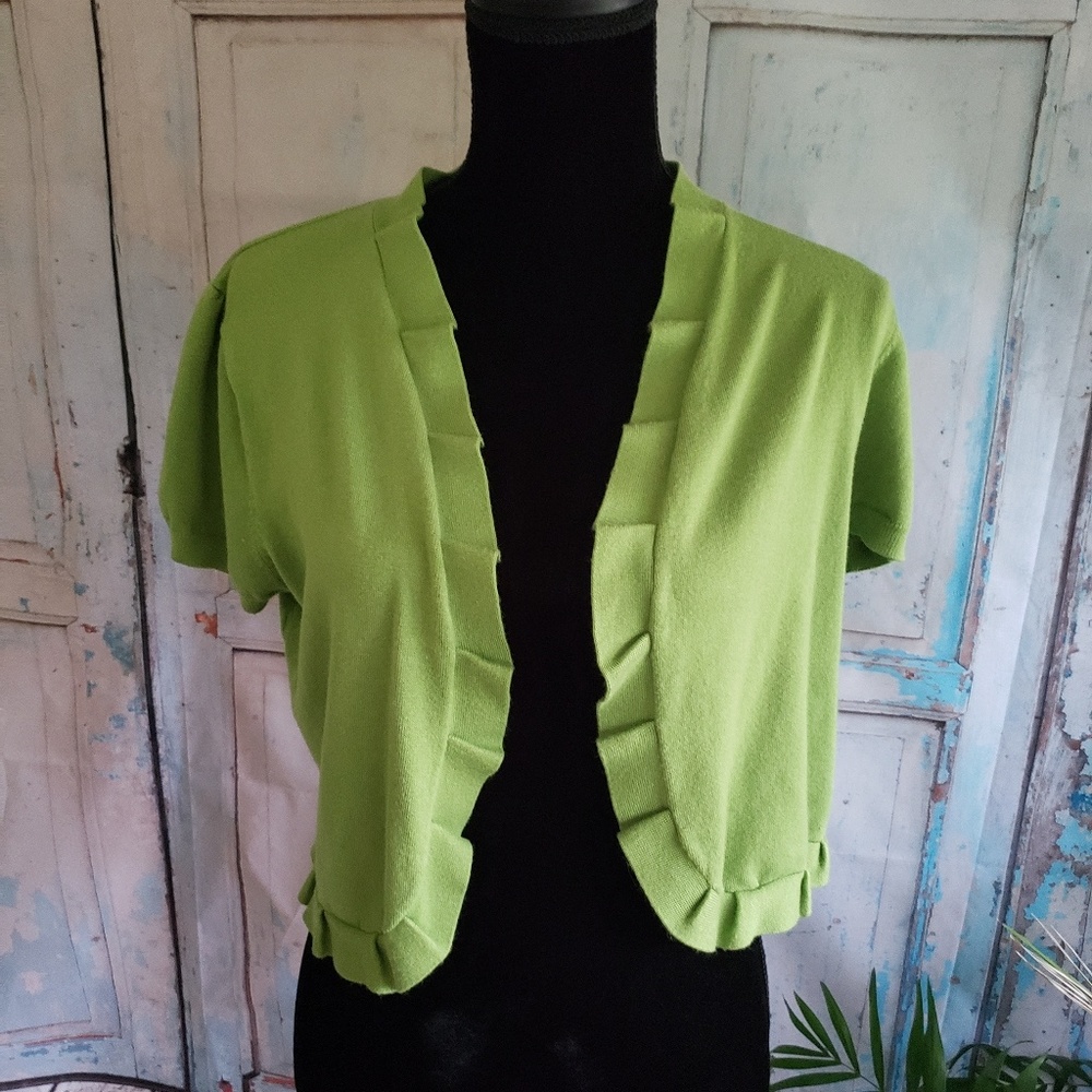 Ne direction green open cardigan with ruffle edge